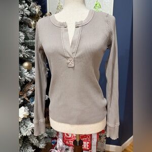 Aerie Ribbed Knit Top in Beige